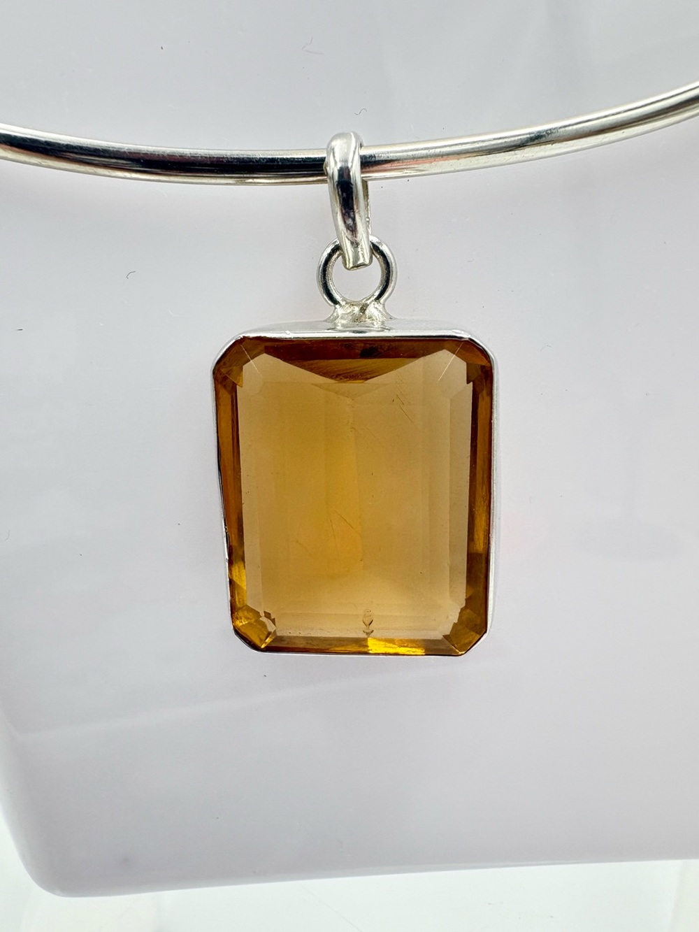 Sterling Silver Genuine 14CT Emerald Cut Faceted Citrine Gemstone Pendant Only